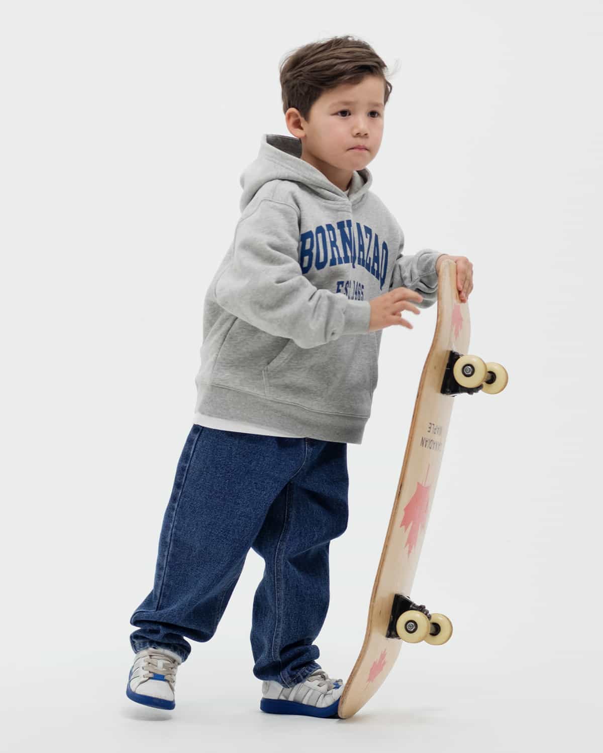 ДЕТСКИЙ ХУДИ BORN QAZAQ  СЕРЫЙ МЕЛАНЖ