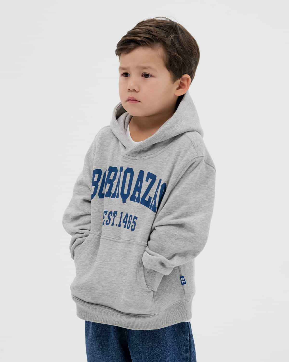 ДЕТСКИЙ ХУДИ BORN QAZAQ  СЕРЫЙ МЕЛАНЖ