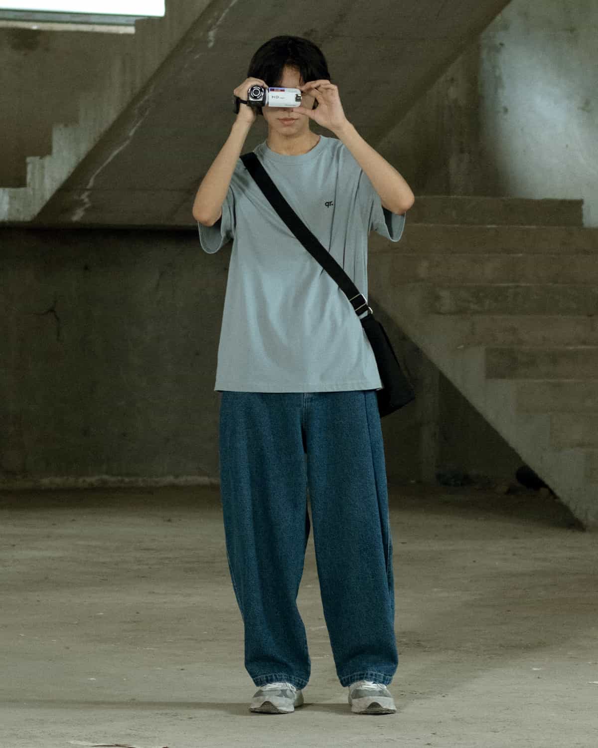 T-SHIRT BASIC QR grey-blue