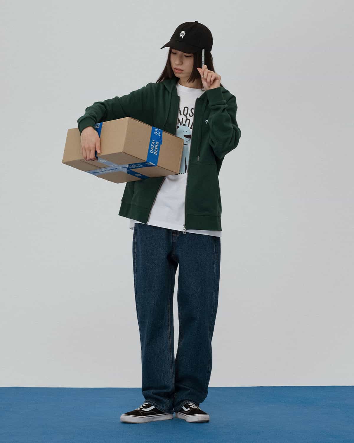 Zipper hoodie BASIC GREEN