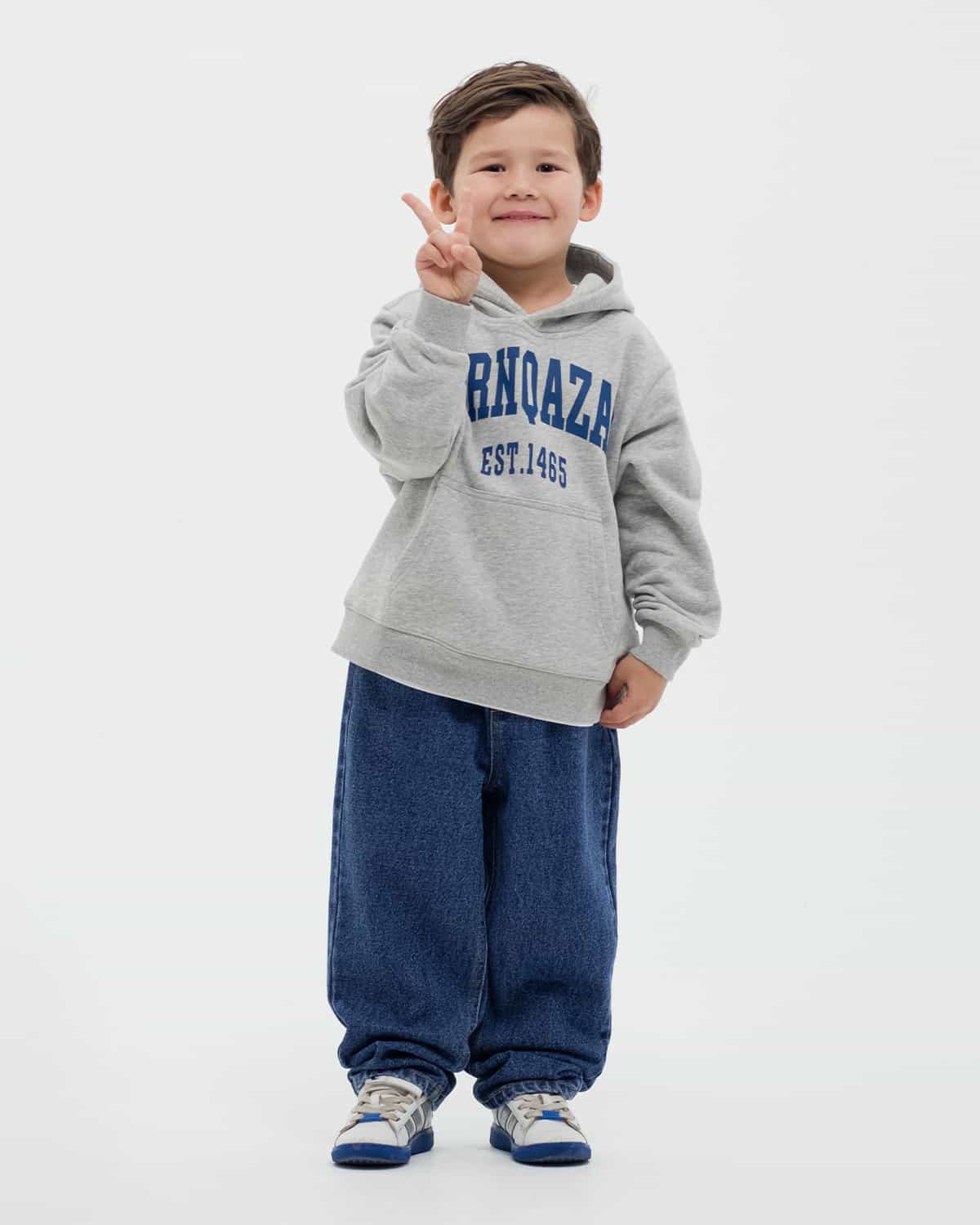 ДЕТСКИЙ ХУДИ BORN QAZAQ  СЕРЫЙ МЕЛАНЖ