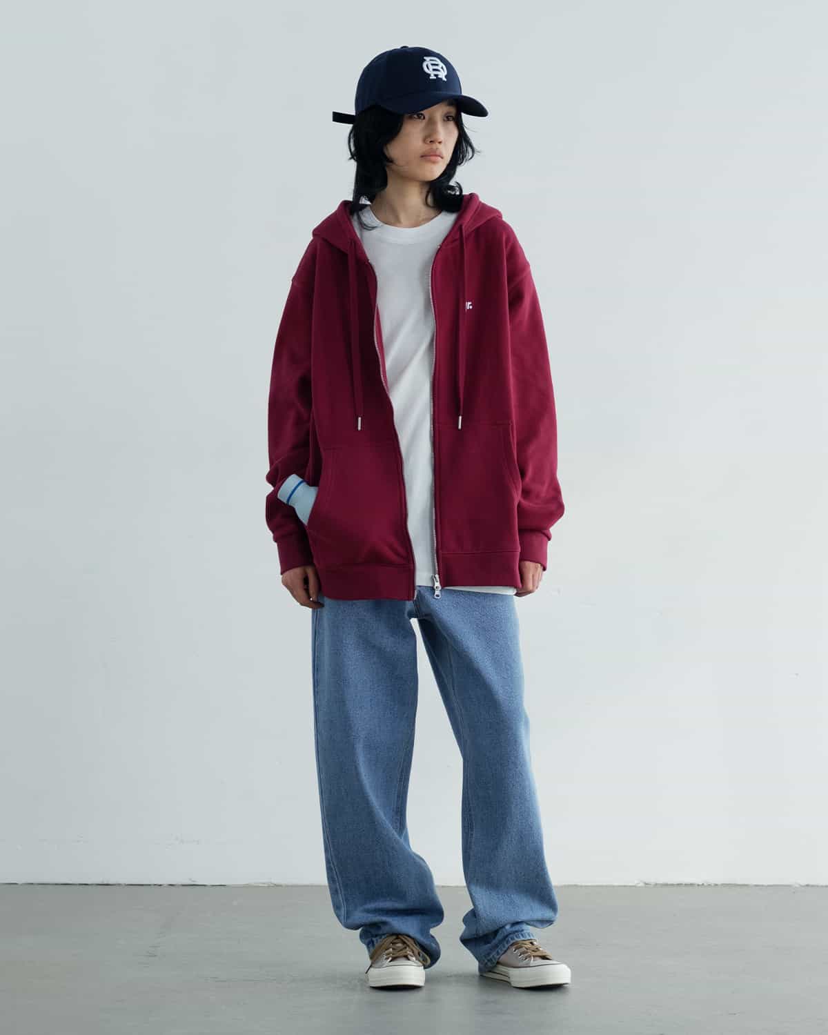 ZIPPER HOODIE BASIC BURGUNDY